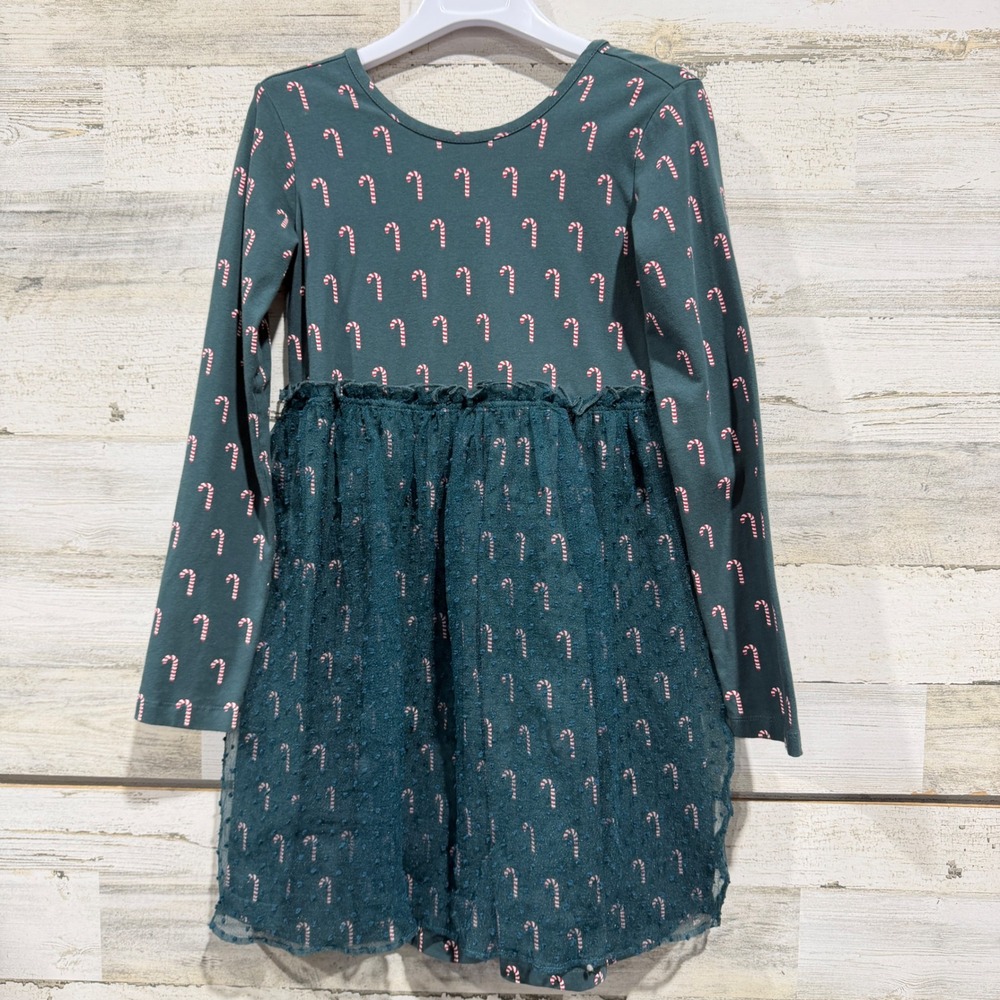 Hanna Andersson Tutu Dress Girls 10 Green Candy Cane Holiday Festive EUC